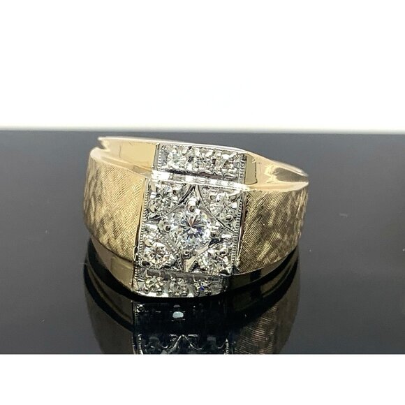 Men's Ring 14k Yellow Gold Diamond 0.50ctw Statement Cocktail Estate Size 11.5 - Picture 1 of 14